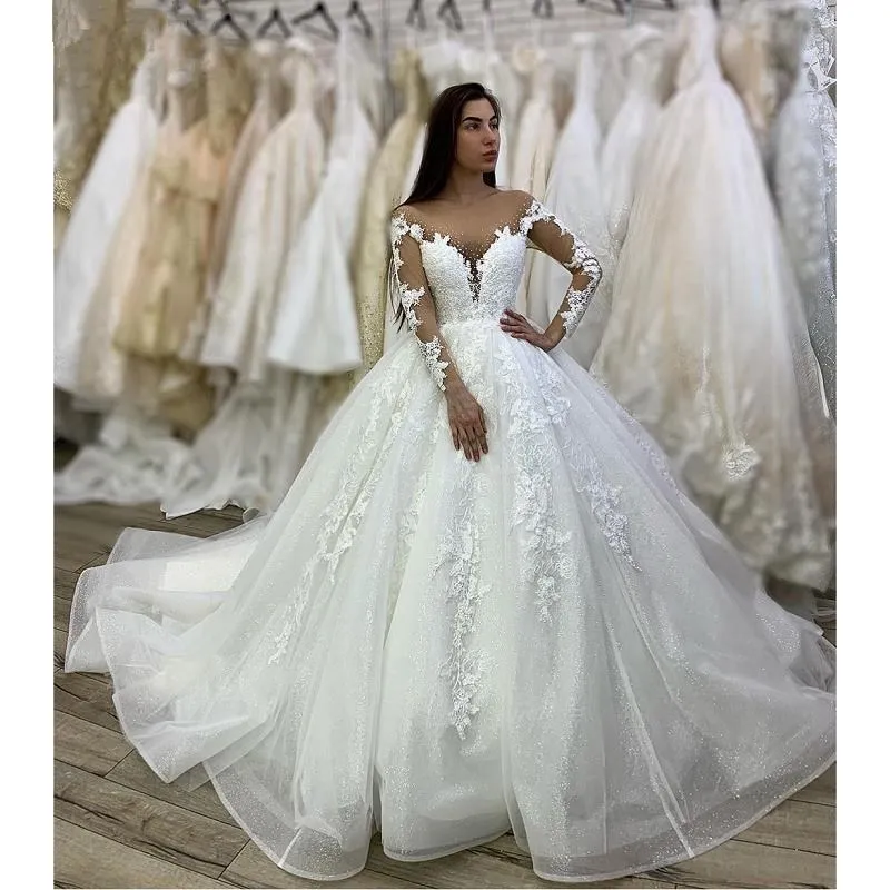Luxury Ball Gown Wedding Dresses 2022 Women Long Sleeves Illusion Robe De Mariage Lace Appliques Princess Long Bridal Dress
Luxury Ball Gown Wedding Dresses 2022 Women Long Sleeves Illusion Robe De Mariage Lace Appliques Princess Long Bridal Dress