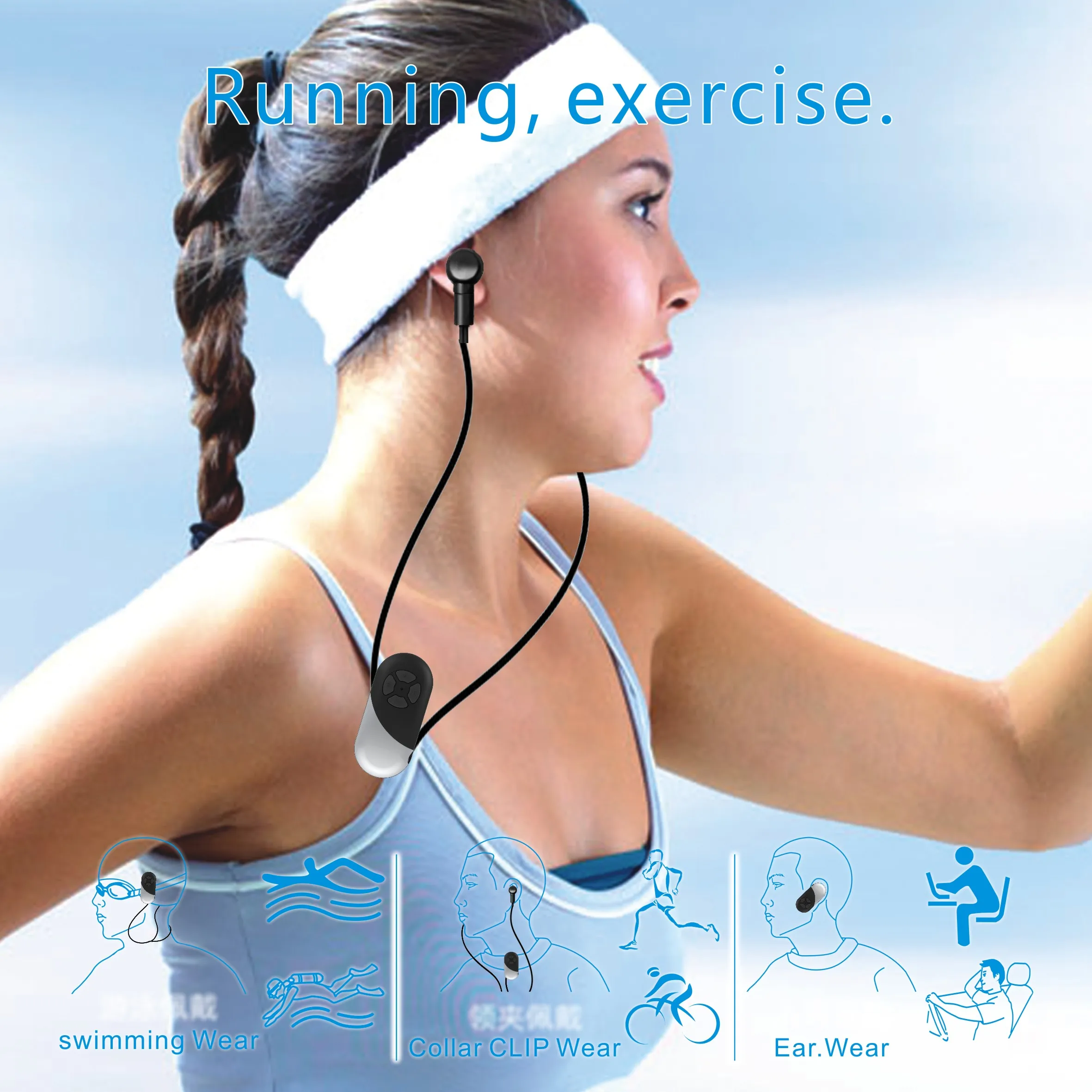

Bluetooth Earphone 5.0 IPX8 Waterproof Sports Headphones Diving MP3 Player 8GB Wireless Earbuds Bone Conduction Headsets