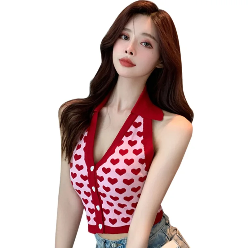 Womens Love Neck Sling Halter Vest Lapel Exposure Navel Slim Sexy Knitted Camisole Tank Tops
Womens Love Neck Sling Halter Vest Lapel Exposure Navel Slim Sexy Knitted Camisole Tank Tops