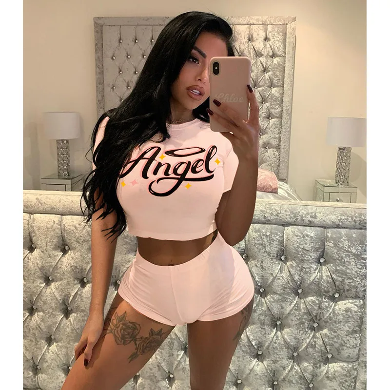 2PCS/set Women Short Sleeve Angel Print T-shirt Crop Tops High Waist Shorts Pants Trousers Tracksuit Summer Matching Sets 2021
2PCS/set Women Short Sleeve Angel Print T-shirt Crop Tops High Waist Shorts Pants Trousers Tracksuit Summer Matching Sets 2021
