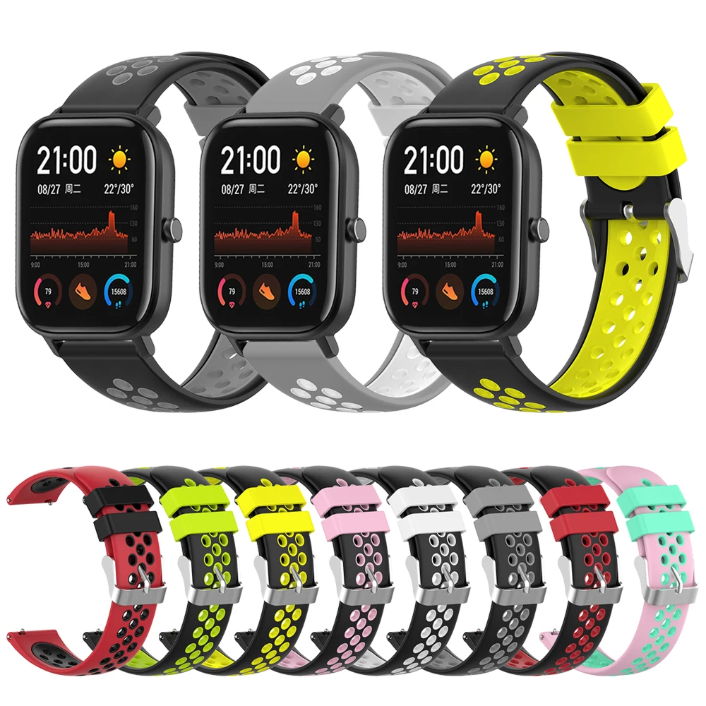 Ремешок силиконовый для Xiaomi Huami Amazfit GTS/GTR браслет часов 3 Bip lite/Pace/Stratos 2 47 мм 42