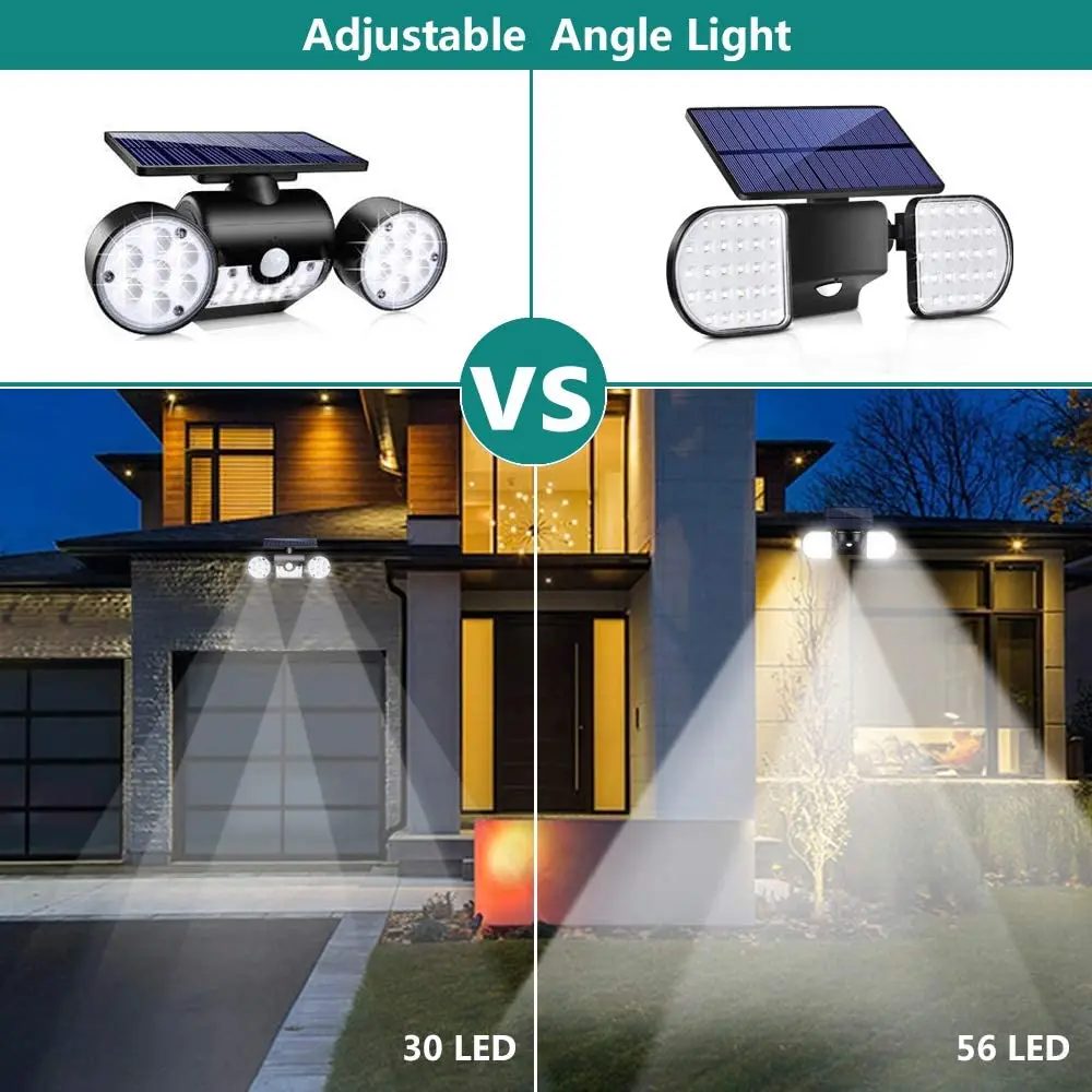 Solar Motion Lights Outdoor 56 LED Motion Sensor Security Lights IP65 Waterproof Flood 360 Adjustable Double-Head Lights 
Solar Motion Lights Outdoor 56 LED Motion Sensor Security Lights IP65 Waterproof Flood 360 Adjustable Double-Head Lights