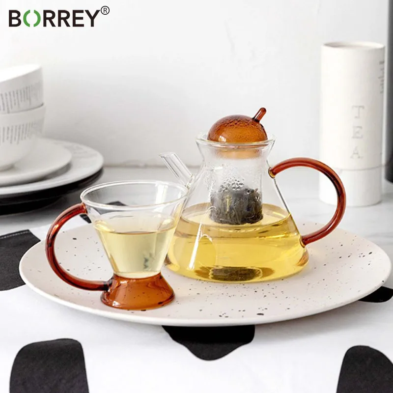 BORREY Heat-стойкая Glass Teapot Coffee Milk Tea Cup Flower Puer Kettle Chinese Kung Fu Set Nordic Modern Pot - купить по