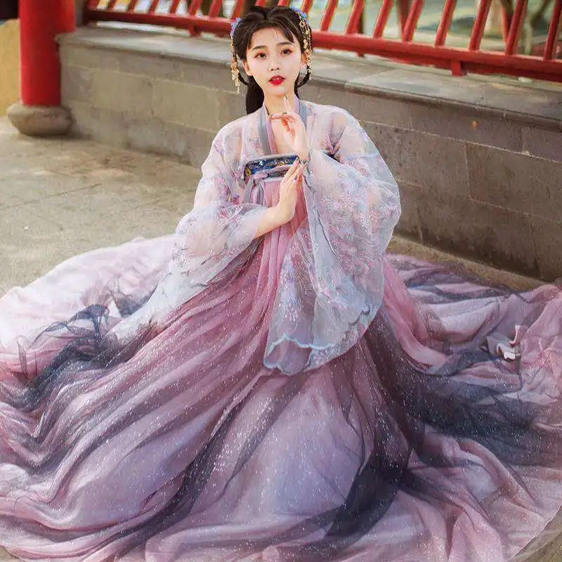 

Традиционное женское платье Hanfu с цветами 2021, традиционный китайский костюм, красивый танцевальный костюм ханьфу, оригинальный халат принц...