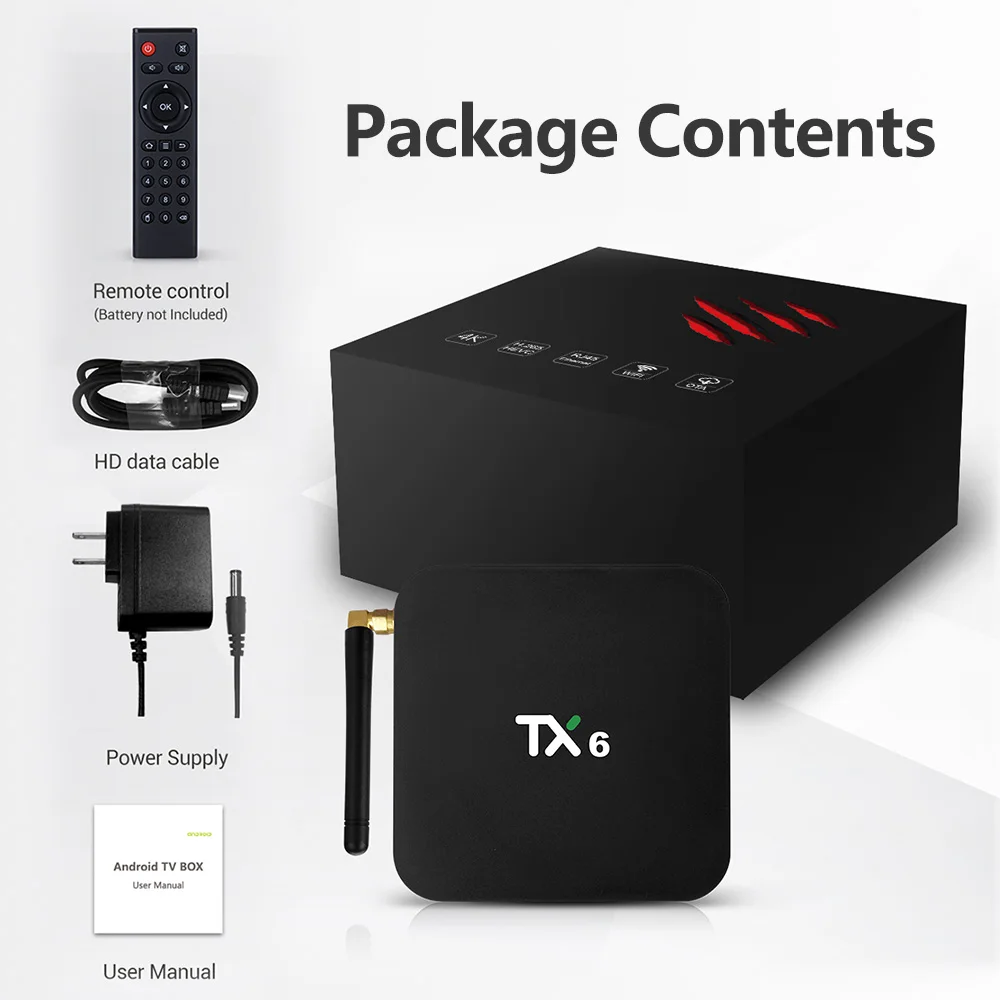 TX6 Android 9.0 Smart TV BOX Allwinner H6 Quad Core Support 2.4G&5G Wireless WIFI 4G 32G Set Top Box Media Player TX6 player
TX6 Android 9.0 Smart TV BOX Allwinner H6 Quad Core Support 2.4G&5G Wireless WIFI 4G 32G Set Top Box Media Player TX6 player