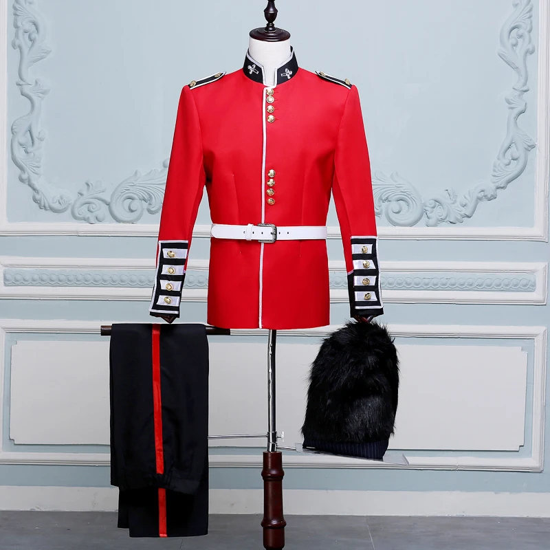 

Male Costume Suit Red Army Singer Royal Guard Prince William European Style Palace Costume Dress Male Soldier Men's Suits DT1378