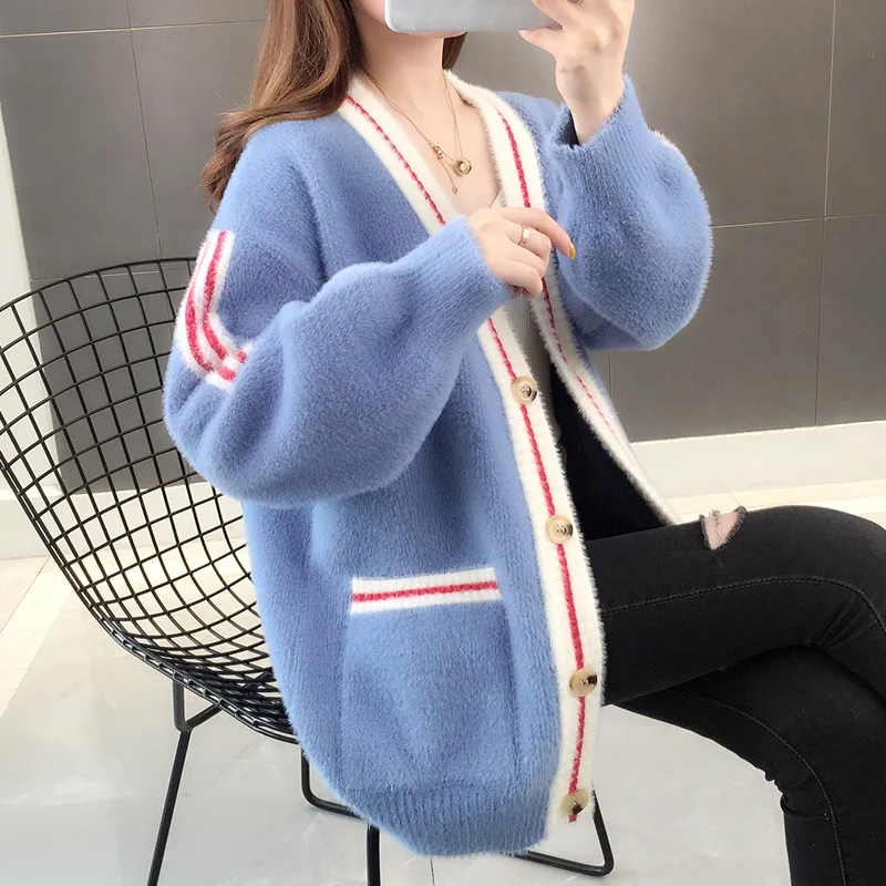 Imitation Mink Velvet Coat Women Thick Warm Sweater Loose Knitted Cardigan Female Jacket V-Neck Single-Breasted Outwear
Imitation Mink Velvet Coat Women Thick Warm Sweater Loose Knitted Cardigan Female Jacket V-Neck Single-Breasted Outwear