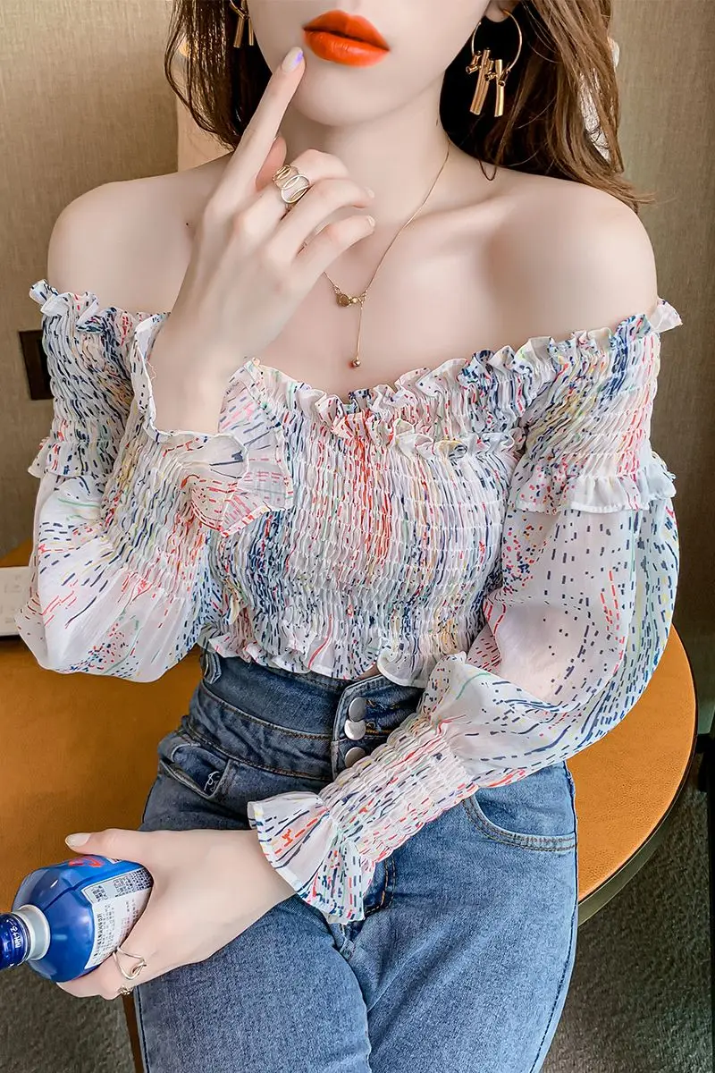 COIGARSAM Blouse Women Spring 2021 Full Sleeve Chiffon Slash Neck Puff Sleeve Apricot White Blusas Womens Tops And Blouses 
COIGARSAM Blouse Women Spring 2021 Full Sleeve Chiffon Slash Neck Puff Sleeve Apricot White Blusas Womens Tops And Blouses