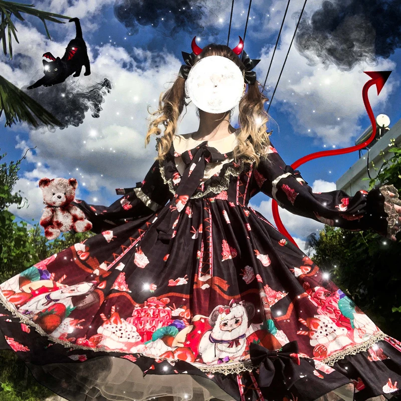 Japanese Lolita Style Lady Op Dress Women Gothic Vintage Print Bow Long Sleeve Splicing Lace Dresses Kawaii Girl Lolita Dresses
Japanese Lolita Style Lady Op Dress Women Gothic Vintage Print Bow Long Sleeve Splicing Lace Dresses Kawaii Girl Lolita Dresses