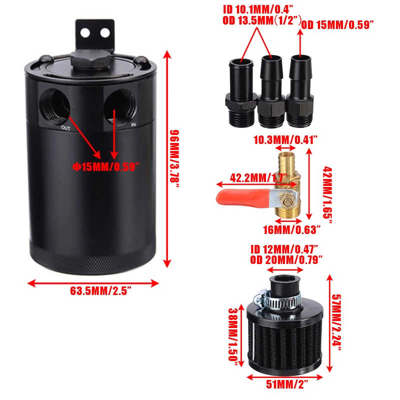 Universal 1set Racing Baffled 2 Port Oil Catch Can Tank Air Oil Separator Black Accessories With Breather Air Filter Drain Valve
Universal 1set Racing Baffled 2 Port Oil Catch Can Tank Air Oil Separator Black Accessories With Breather Air Filter Drain Valve