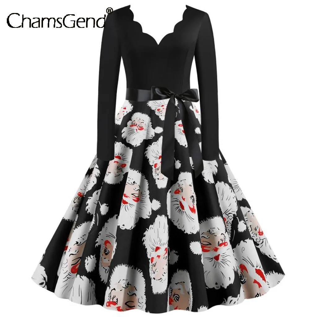 Women Vintage Dress Christmas Santa Print V Neck Long Sleeve Black Evening Party Dresses
Women Vintage Dress Christmas Santa Print V Neck Long Sleeve Black Evening Party Dresses