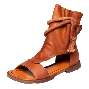 The new summer 2021 handmade leather retro flat bottom, soft top, rear zipper, fish mouth, cold boots, casual single boot
