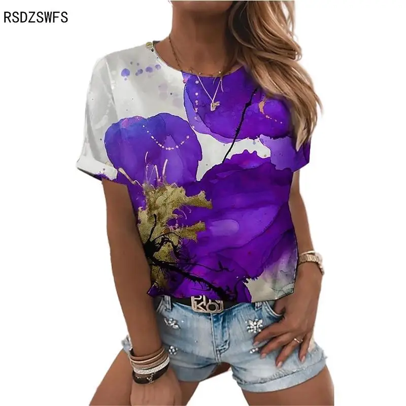Супернатуральная женская футболка с коротким рукавом и цветочным 3D принтом