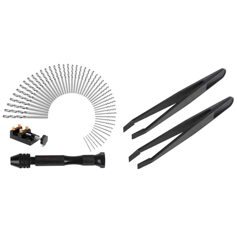 2 Pcs Anti-Static Flat Tip Tweezers Electronic Repair Tool & 50 Pcs Pin Drill Set, Universal Multiple Size Pin Vice 
2 Pcs Anti-Static Flat Tip Tweezers Electronic Repair Tool & 50 Pcs Pin Drill Set, Universal Multiple Size Pin Vice