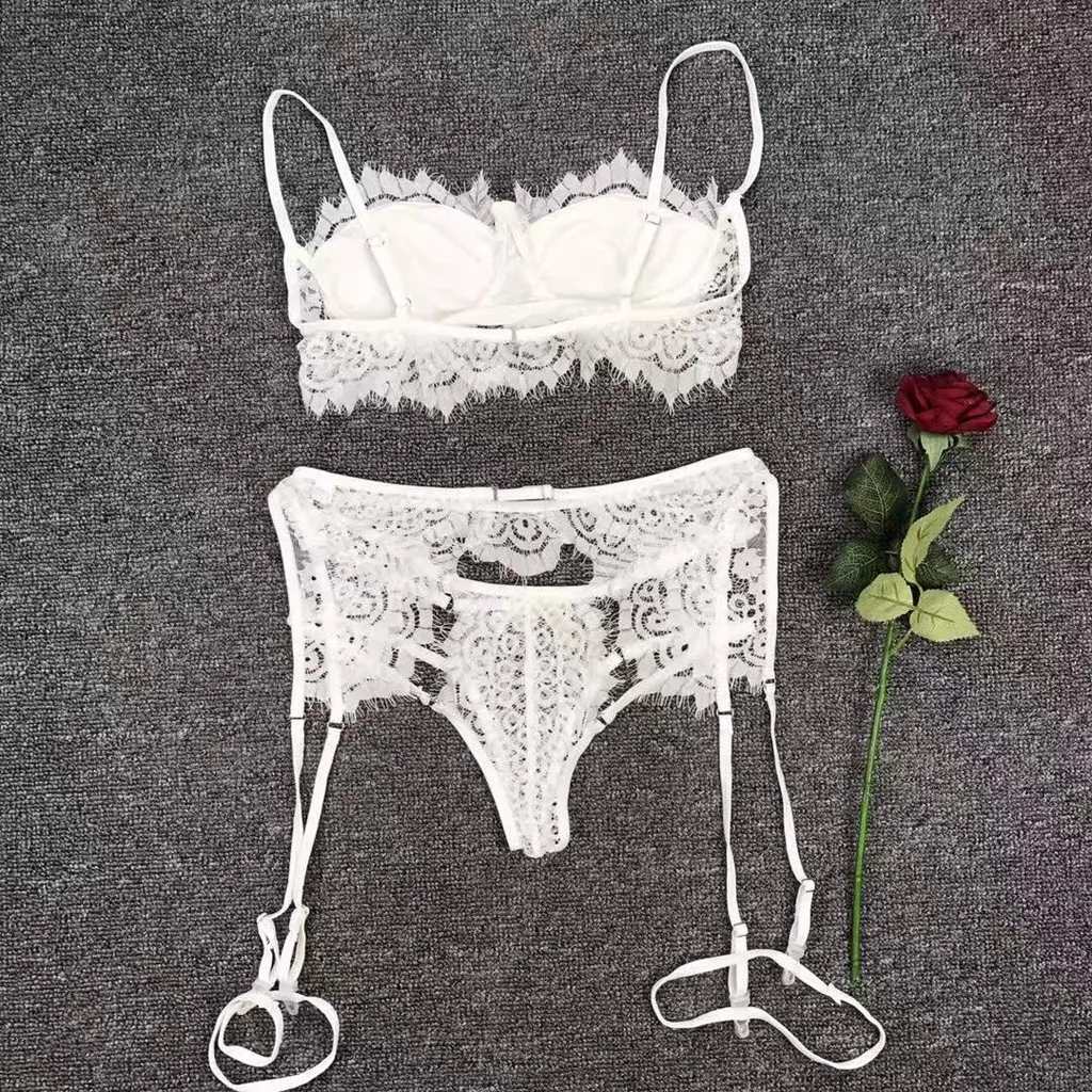 3Pc Women Babydoll Sexy Lingerie Bra and Panty Garter Set Lace Erotic Underwear Hot Sleepwear Sex Nightwear | Тематическая одежда