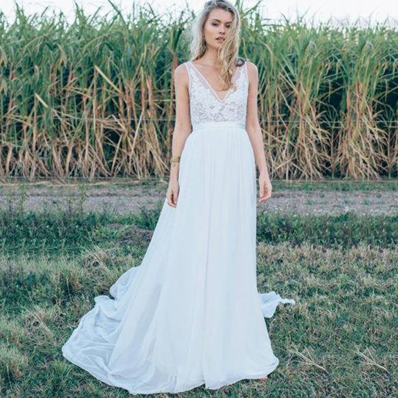 SoDigne Sexy V neck A Line Wedding Dress 2020 Beach wedding Gowns Custom Made Backless Bride Dresses Plus Size Vestido De Noiva | Свадьбы и