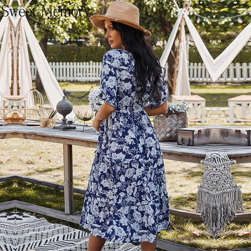 Sweet Memory Orange Blue Green Cocktail Dresses Spring Summer Print Dress 2021 Women Robe V Neck Short Sleeve Floral Vestidos
Sweet Memory Orange Blue Green Cocktail Dresses Spring Summer Print Dress 2021 Women Robe V Neck Short Sleeve Floral Vestidos