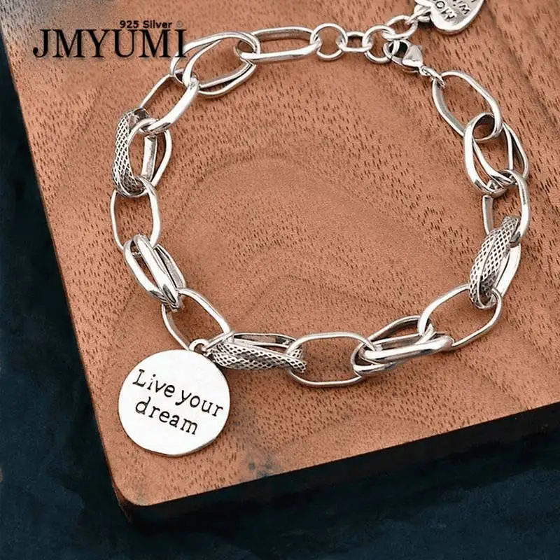 JMYUMI 925 Sterling Silver Korean Love Pendant Bracelet Retro Thai Silver Thick Chain Round Letter Bracelet Female Jewelry
JMYUMI 925 Sterling Silver Korean Love Pendant Bracelet Retro Thai Silver Thick Chain Round Letter Bracelet Female Jewelry