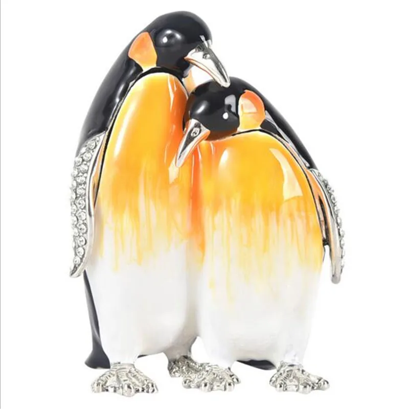 

Fashion Enameled Penguin Trinket Necklace Jewelry Box Gift for Mom Animal Miniature Metal Craft Decoration Home Ornament