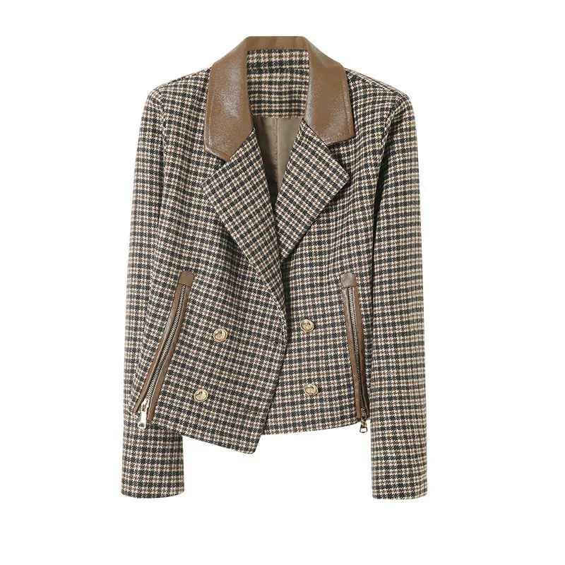 Spring Autumn Women Woolen Coat New Vintage Plaid Suit Collar Double Breasted Jacket Female Short Motorcycle Clothing Outerwear
Spring Autumn Women Woolen Coat New Vintage Plaid Suit Collar Double Breasted Jacket Female Short Motorcycle Clothing Outerwear