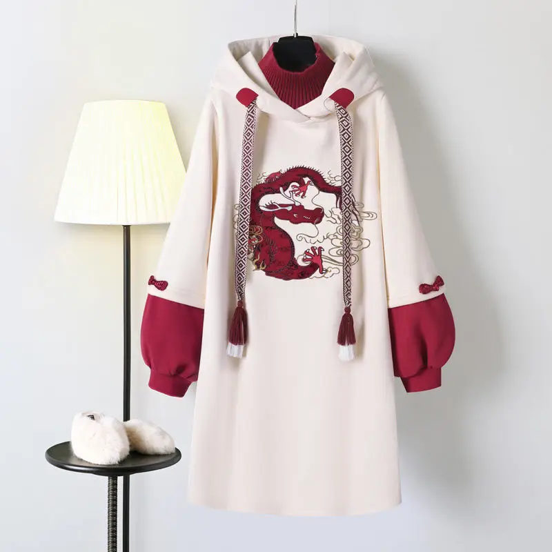 Chinese Style Improved Cheongsam Dress Hooded Fake Two-piece Dress Women Autumn and Winter 2021 New Female Plus Size Dress
Chinese Style Improved Cheongsam Dress Hooded Fake Two-piece Dress Women Autumn and Winter 2021 New Female Plus Size Dress