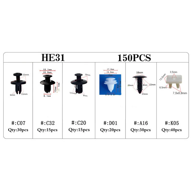 150pcs Auto Fastener Clip Car Body Fender Push Retainer Pin Rivet Bumper Door Trim Panel Retainer Fastener Kit Car Accessories
150pcs Auto Fastener Clip Car Body Fender Push Retainer Pin Rivet Bumper Door Trim Panel Retainer Fastener Kit Car Accessories