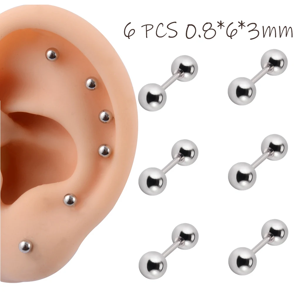 6PC Stainless Steel Ear Tragus Cartilage Piercing Silver Color Ball Earring Conch Ear Lobe Stud Helix Cartilage Piercing Jewelry
6PC Stainless Steel Ear Tragus Cartilage Piercing Silver Color Ball Earring Conch Ear Lobe Stud Helix Cartilage Piercing Jewelry
