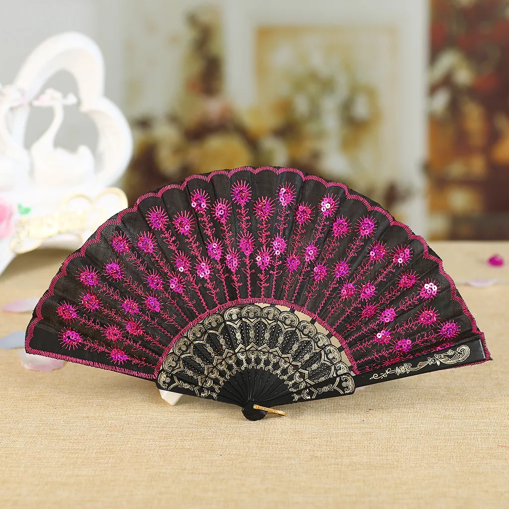 

Ручной складной веер для танцев в китайском стиле, кружевной Шелковый веер для свадебной вечеринки, складной Цветочный декор для летней сва...