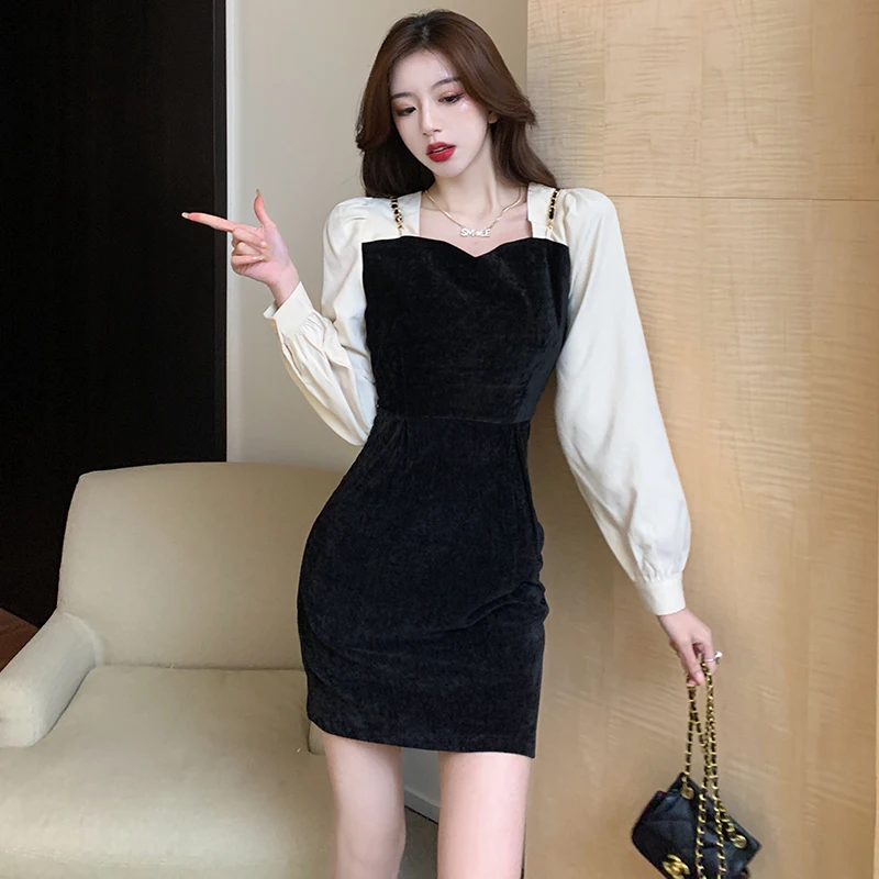 Women One Piece Dress Winter 2021 New Office Lady Korea Style Patchwork Spaghetti Strap Zipper Brown Black Dresses Traf 
Women One Piece Dress Winter 2021 New Office Lady Korea Style Patchwork Spaghetti Strap Zipper Brown Black Dresses Traf