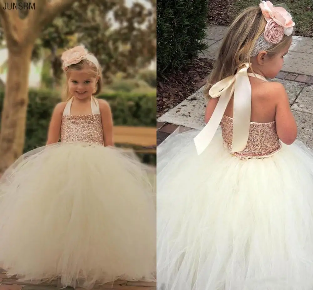 Cute Flower Girl Dresses Bling Rose Gold Sequin Halter Tutu Floor Length Ball Gown Cheap Custom Made Little Girls Pageant Dress
Cute Flower Girl Dresses Bling Rose Gold Sequin Halter Tutu Floor Length Ball Gown Cheap Custom Made Little Girls Pageant Dress