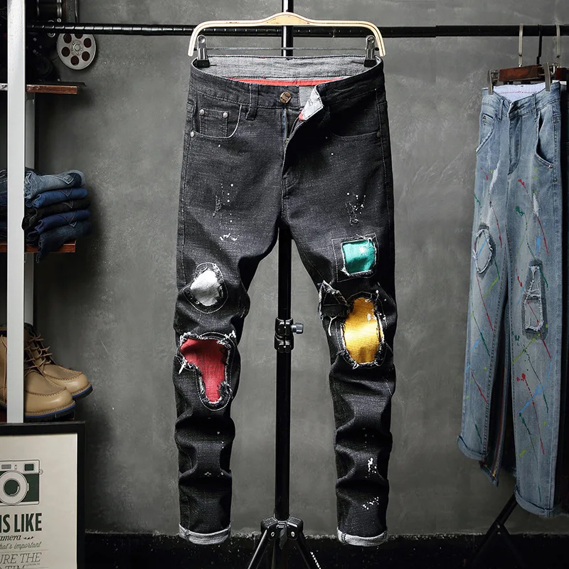 Cross Border Denim Men's Black Patch Graffiti Elastic Autumn And Winter Jeans Pants Men's Young Students Show Thin
Cross Border Denim Men's Black Patch Graffiti Elastic Autumn And Winter Jeans Pants Men's Young Students Show Thin