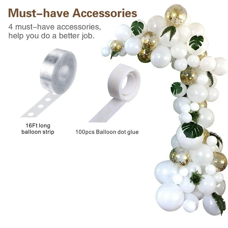 98Pcs Balloon Garland Arch Kit White Gold Confetti Balloons Artificial Palm Leaves Birthday Party Wedding Decorations
98Pcs Balloon Garland Arch Kit White Gold Confetti Balloons Artificial Palm Leaves Birthday Party Wedding Decorations