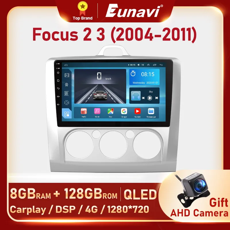 

Автомагнитола Eunavi, 2 DIN, Android 10, мультимедийный видеоплеер, GPS, QLED, 4G, Wi-Fi, головное устройство для Ford Focus 2, 3, Mk2, Mk3, 2004 - 2011