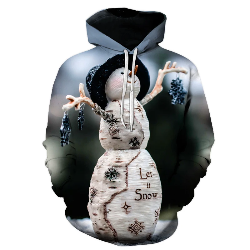 Looking up at the sky snow falling snowman 3D digital print hoodies autumn new Men casual long sleeved pocket sweatshirt|Мужские