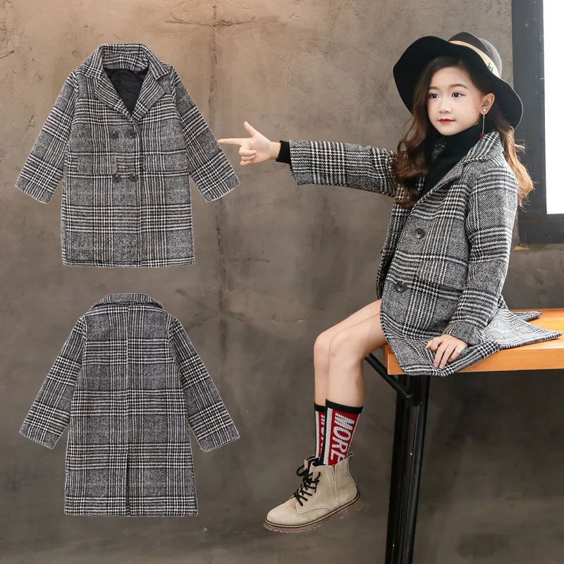 Fashion Plaid Wool Coat For Girls Double-breasted Kids Long Outerwear Autumn Thick Winter Clothes For Girl Teen Children Jacket
Fashion Plaid Wool Coat For Girls Double-breasted Kids Long Outerwear Autumn Thick Winter Clothes For Girl Teen Children Jacket
