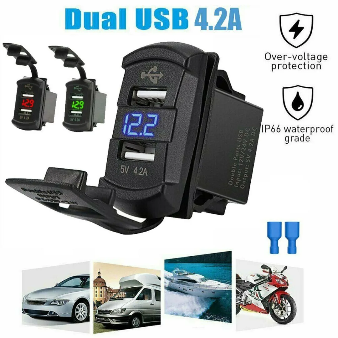 Dual USB Port Charger Socket Outlet 12V Car Cigarette Lighter Socket Dual USB Cell Phone Charger Adapter with LED Voltmeter
Dual USB Port Charger Socket Outlet 12V Car Cigarette Lighter Socket Dual USB Cell Phone Charger Adapter with LED Voltmeter