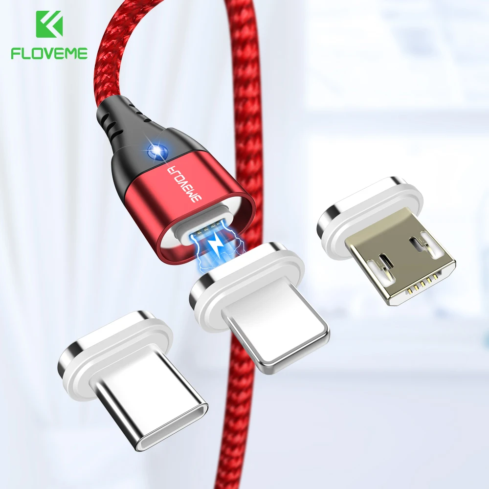 Магнитный кабель FLOVEME 3 в 1 Micro USB Type C для iPhone освещения м А провод быстрой зарядки