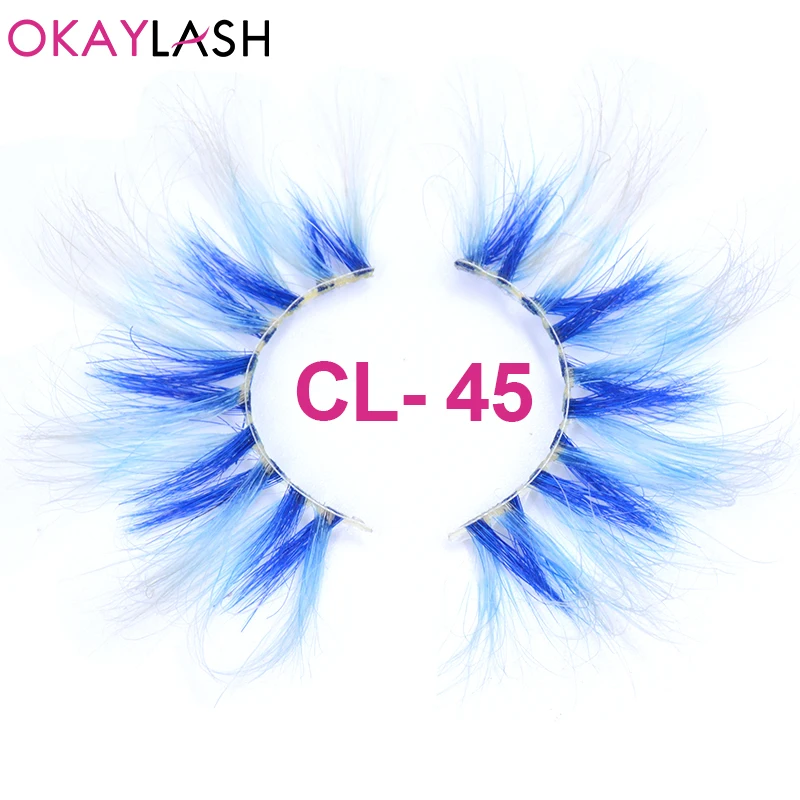 OKAYLASH 25 мм супер длинные синие зеленые фиолетовые цветные ресницы для выступлений