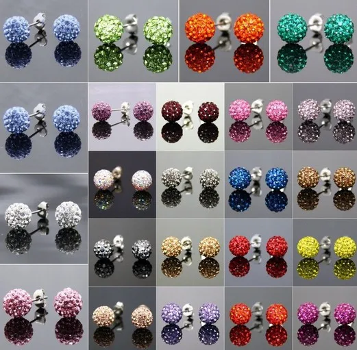 

df34rice 10mm Clay Mixed 20 Color Crystal Micro Pave Disco Ball Silver Plated crystal Earrings Stud crystal