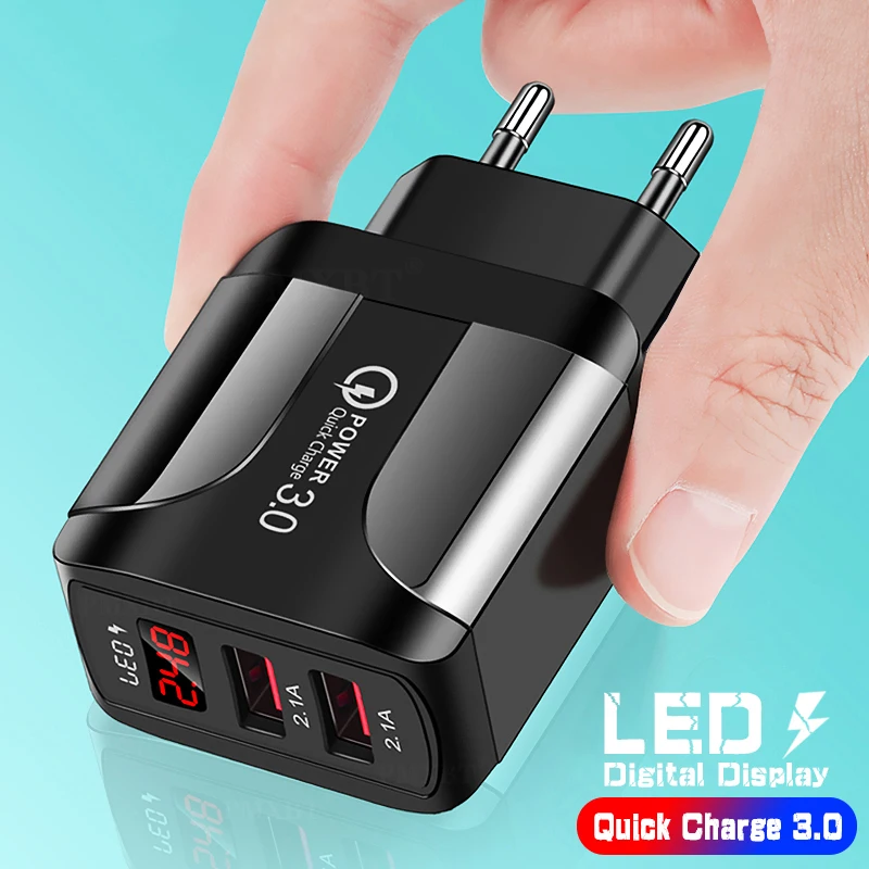 Quick Charge 3.0 USB Charger LED Display 2 Port Fast Charging Mobile Phone charger Adapter For iPhone 12 Samsung Xiaomi Tablets
Quick Charge 3.0 USB Charger LED Display 2 Port Fast Charging Mobile Phone charger Adapter For iPhone 12 Samsung Xiaomi Tablets