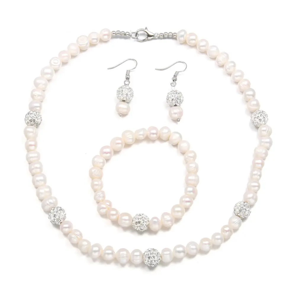 Fashion Potato Shaped Pearl Necklace Bracelet AB Mud Diamond Ball Three-piece Set for Ladies Christmas Jewelry Set Gift 8-9mm
Fashion Potato Shaped Pearl Necklace Bracelet AB Mud Diamond Ball Three-piece Set for Ladies Christmas Jewelry Set Gift 8-9mm
