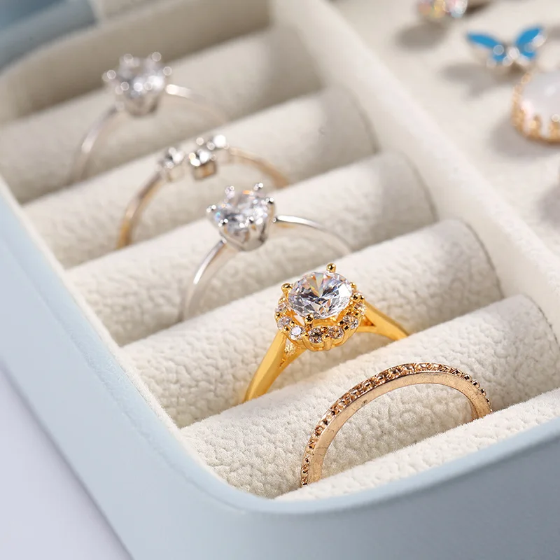 Double-Sided Jewelry Box Portable Jewelry Storage Box Leather Earrings Ring Necklace Earring Storage Box