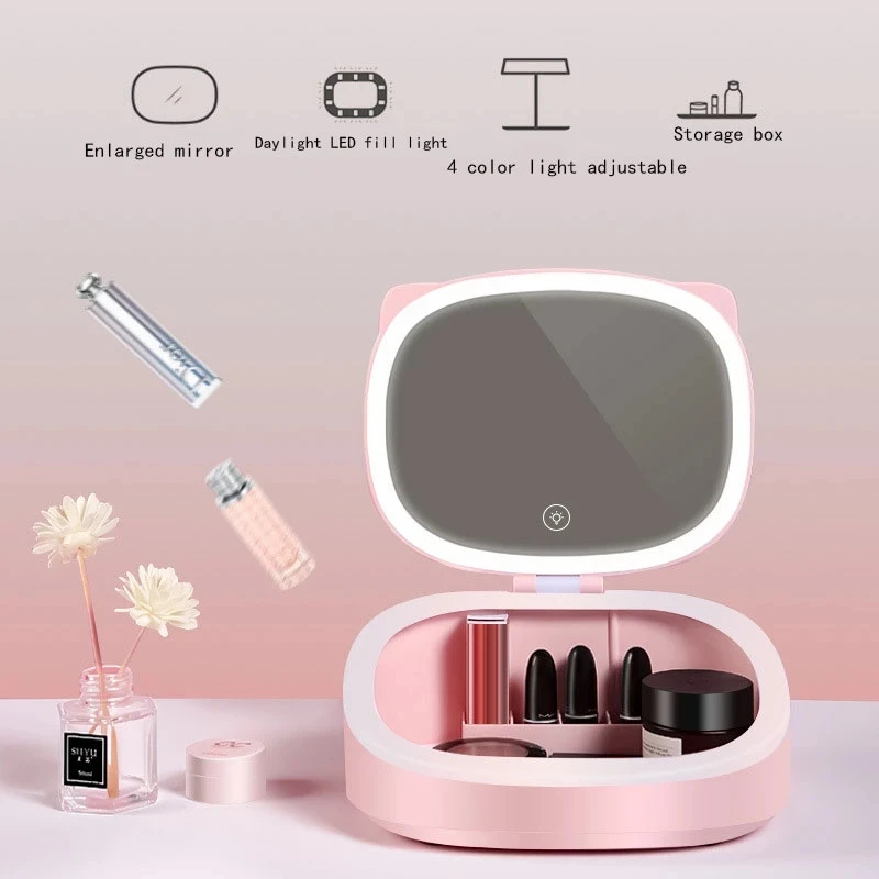 Cute Cat Ears LED Light Makeup Storage Box&mirror Organizer Dormitory Table Fill Lamp Lipstick Hold Valentine's Day Gift
Cute Cat Ears LED Light Makeup Storage Box&mirror Organizer Dormitory Table Fill Lamp Lipstick Hold Valentine's Day Gift