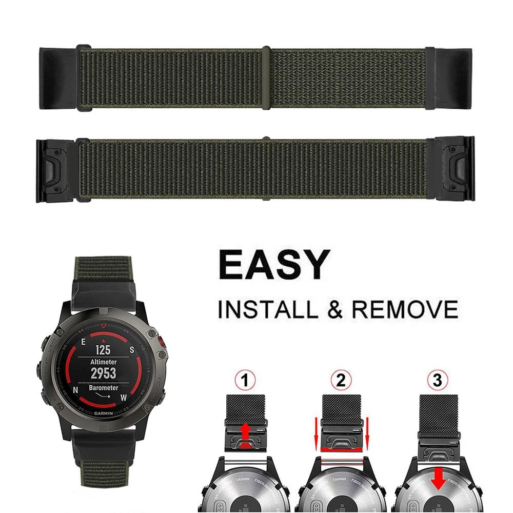 Ремешок нейлоновый для Garmin Fenix 6 6X Pro 5 5X plus 3 3HR Forerunner 935 945 D2 Bravo быстросъемный