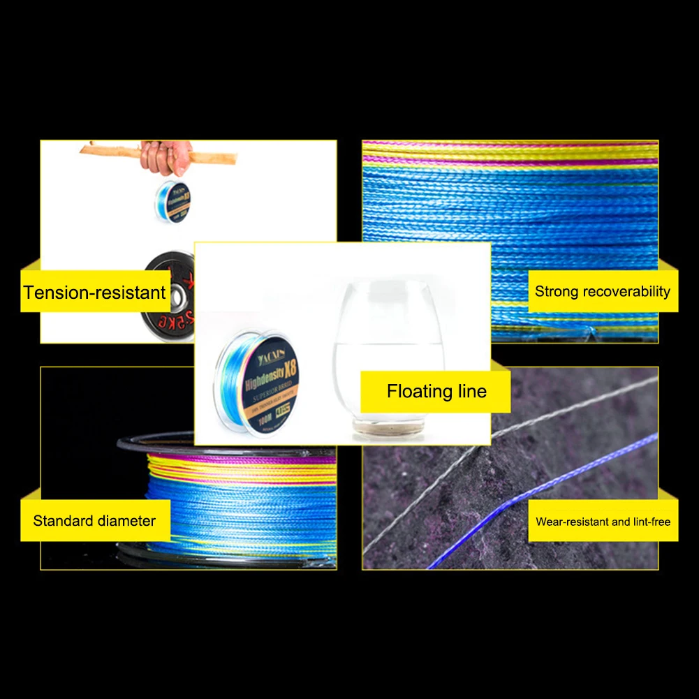 8 Strands Braided Fishing Line(100m) Abrasion Resistant Superline Durable PE Buoyant Lines