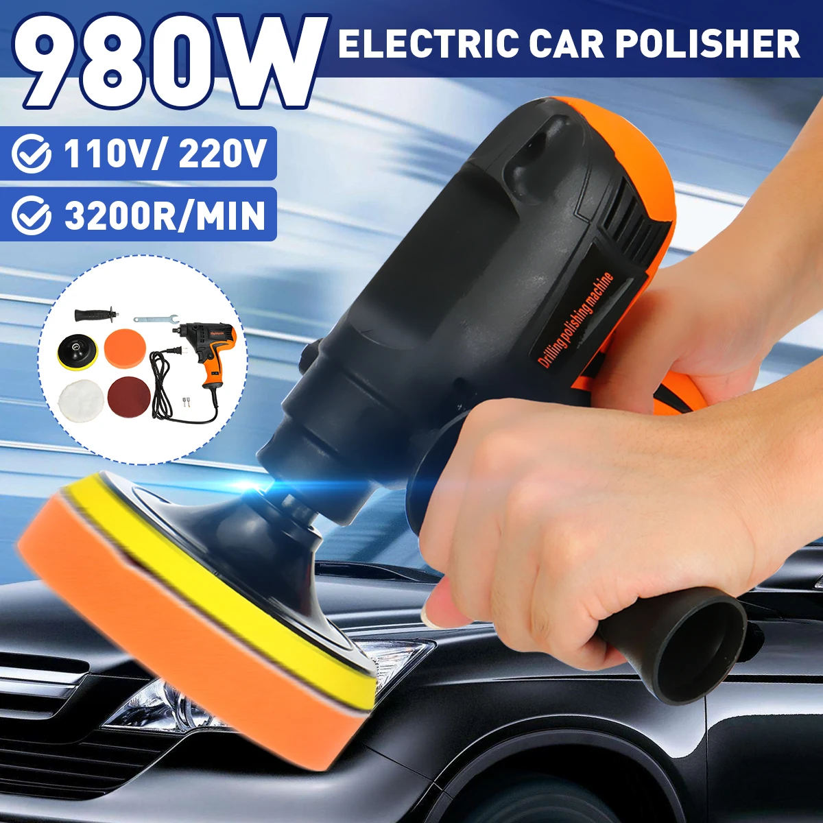 980W Car Polisher Machine Auto Polishing Machine Adjustable Speed Sanding Waxing Tools Car Accessories Powewr Tools
980W Car Polisher Machine Auto Polishing Machine Adjustable Speed Sanding Waxing Tools Car Accessories Powewr Tools