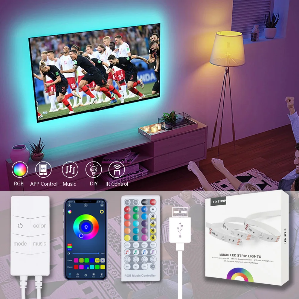 PIRTSDEL DC5V 4 Button Bluetooth Remote SMD 5050 TV Backlight Bluetooth USB LED Strip Light RGB Flexible Ribbon 1M 2M 3M 4M 5M
PIRTSDEL DC5V 4 Button Bluetooth Remote SMD 5050 TV Backlight Bluetooth USB LED Strip Light RGB Flexible Ribbon 1M 2M 3M 4M 5M