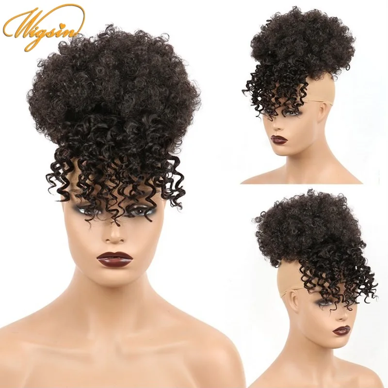 WIGSIN Synthetic Short African Kinky Curly Puff Chignon With Bangs Hair Extension Drawstring Pony Tail Clip in Hair for Women
WIGSIN Synthetic Short African Kinky Curly Puff Chignon With Bangs Hair Extension Drawstring Pony Tail Clip in Hair for Women