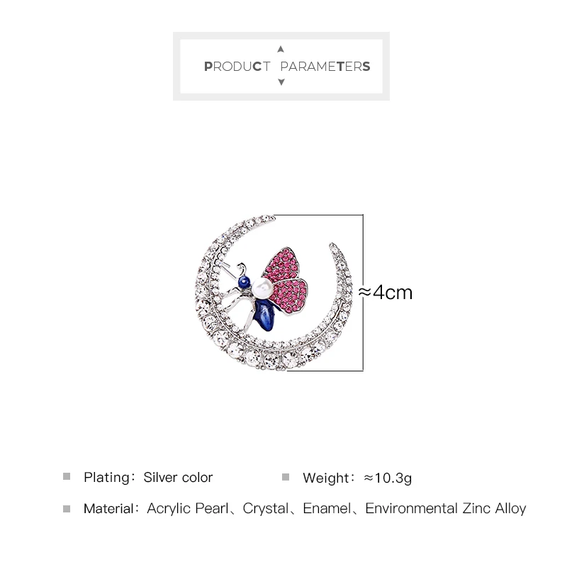 Булавка серебряного цвета с кристаллом брошь искусственным жемчугом в виде Луны