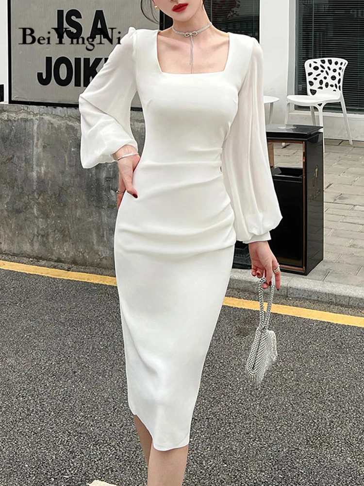 Beiyingni Lantern Sleeve Bodycon Dress Women White Black Solid Color Casual Vintage Midi Dresses for Womans Summer Fashion Robes
Beiyingni Lantern Sleeve Bodycon Dress Women White Black Solid Color Casual Vintage Midi Dresses for Womans Summer Fashion Robes